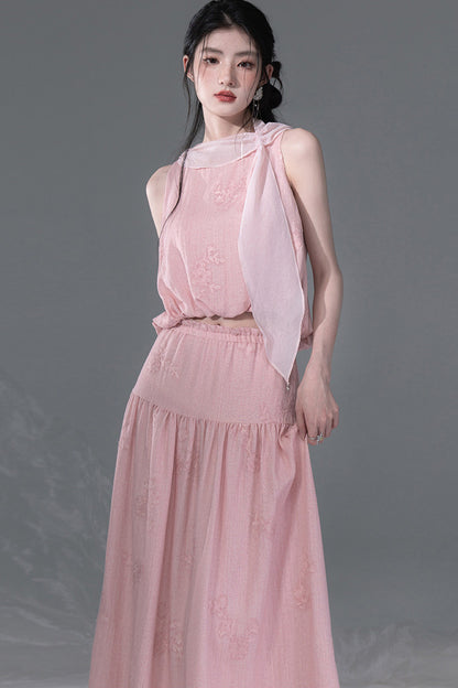 Peony Ribbon Top and Skirt Set