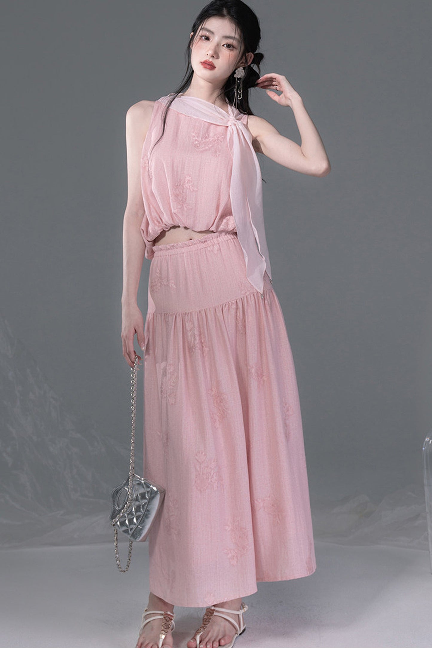 Peony Ribbon Top and Skirt Set