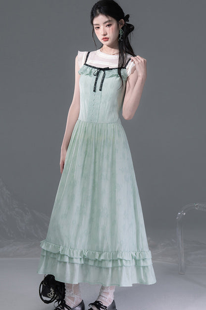 Mint Green Lace Spliced Camisole and Dress Set