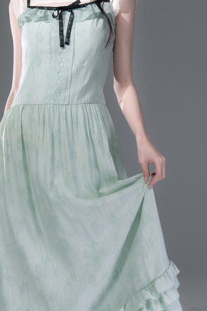 Mint Green Lace Spliced Camisole and Dress Set