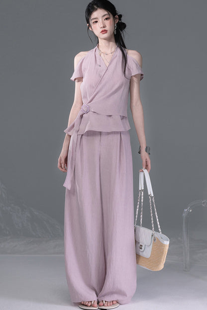 Deconstructed Lyocell Linen Top and Pants Set