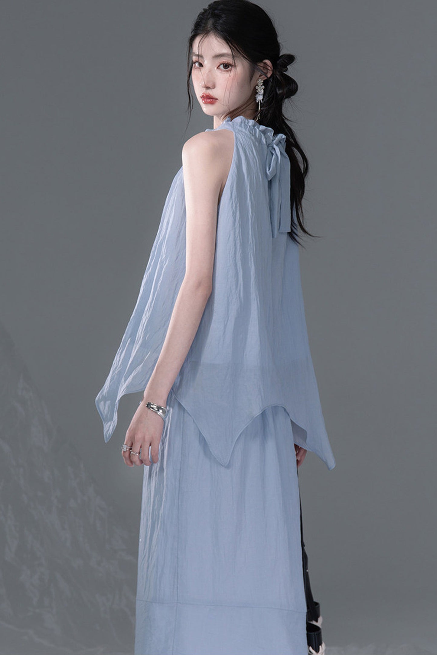 Lyocell Lace-Up Halter Top and Skirt Set