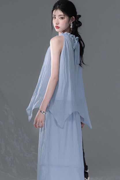 Lyocell Lace-Up Halter Top and Skirt Set