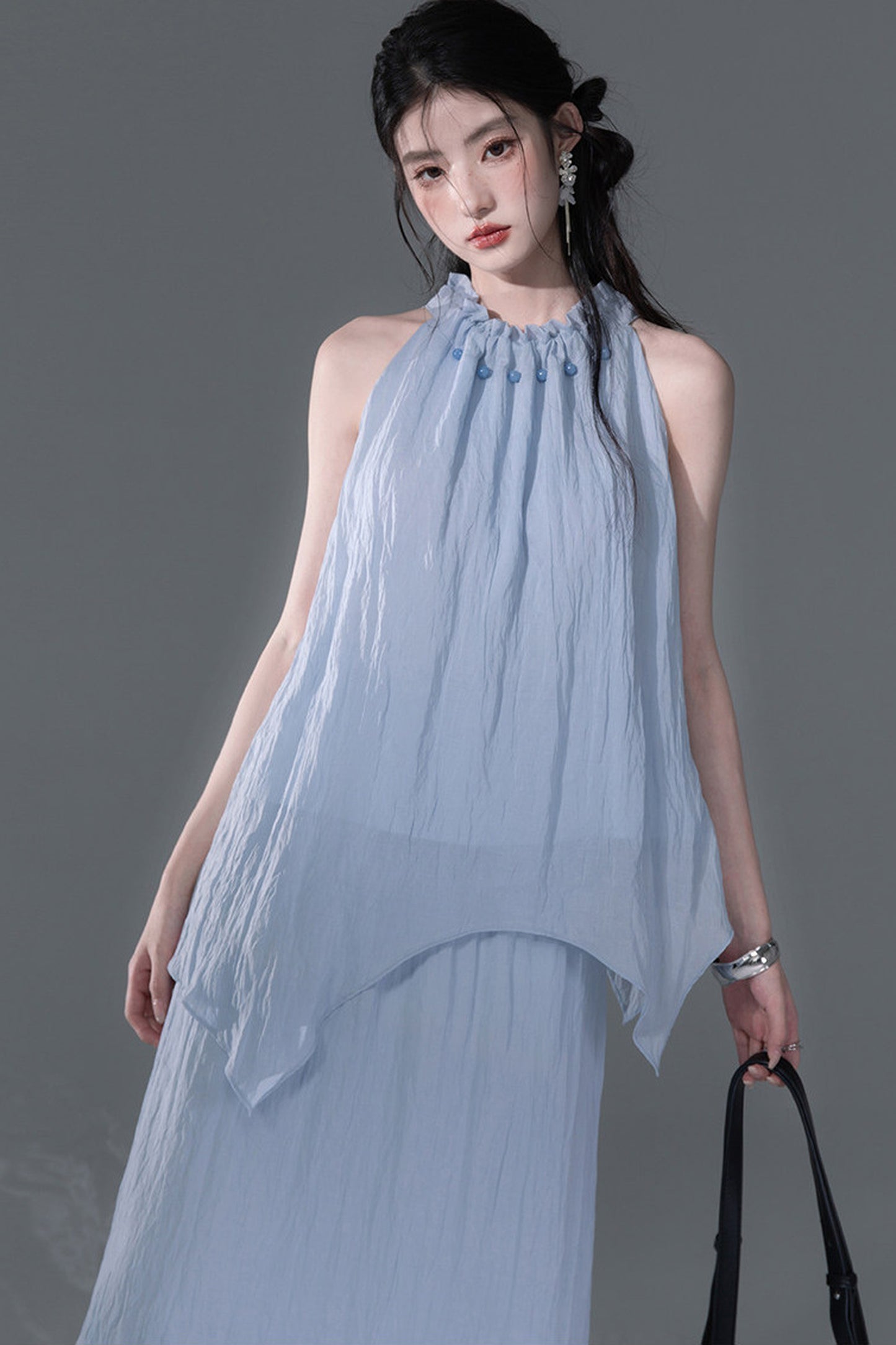 Lyocell Lace-Up Halter Top and Skirt Set