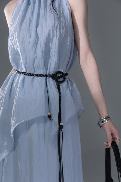 Lyocell Lace-Up Halter Top and Skirt Set