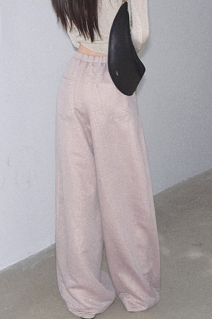 Gold Silk Linen Wide-Leg Pants