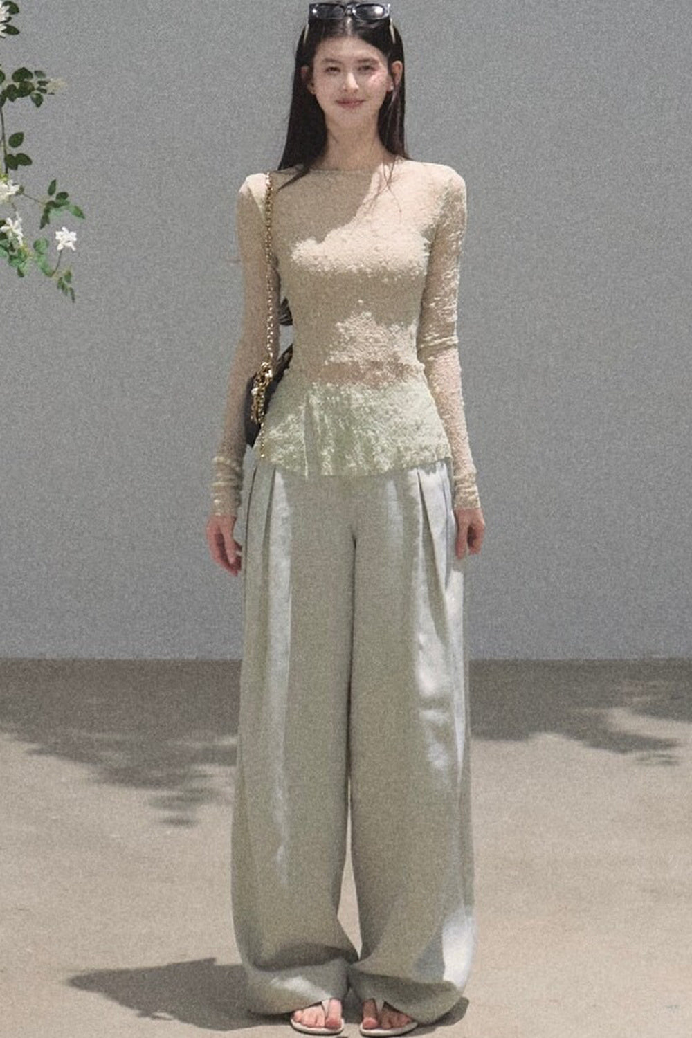 Gold Silk Linen Wide-Leg Pants
