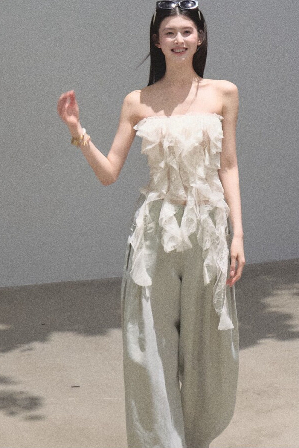 Gold Silk Linen Wide-Leg Pants