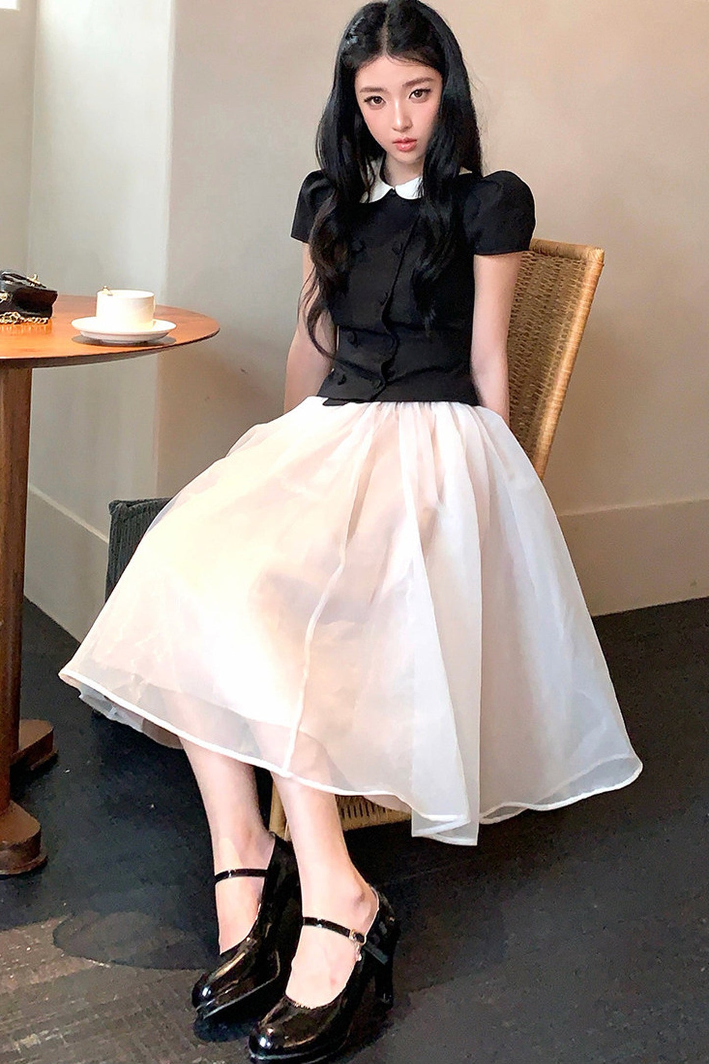 Gentle Style Mesh Skirt Set-Up