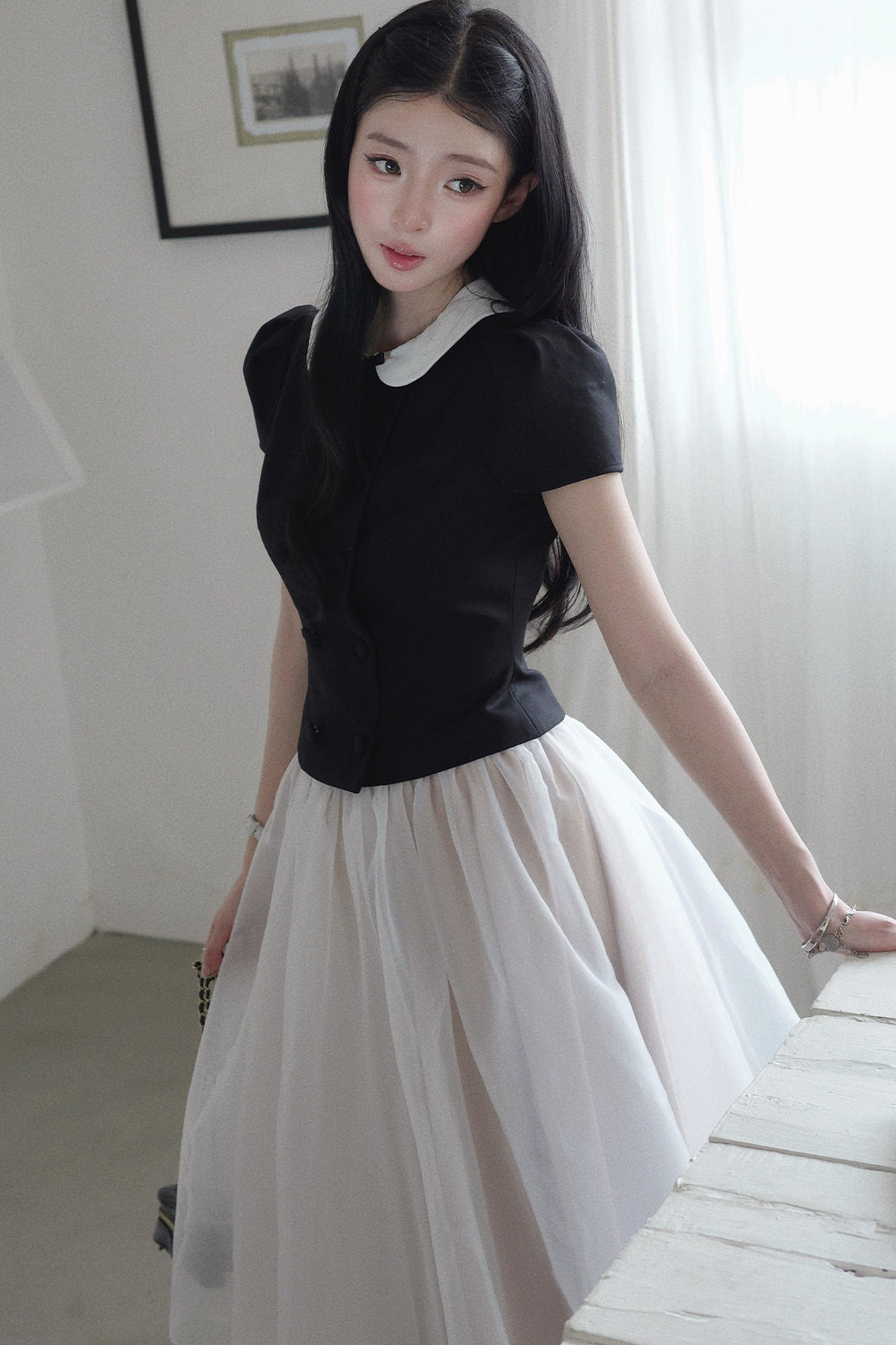Gentle Style Mesh Skirt Set-Up