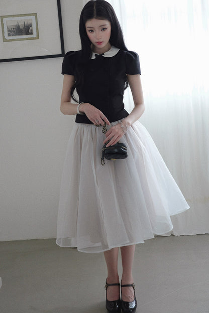 Gentle Style Mesh Skirt Set-Up