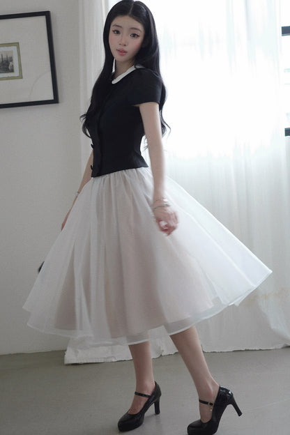 Gentle Style Mesh Skirt Set-Up