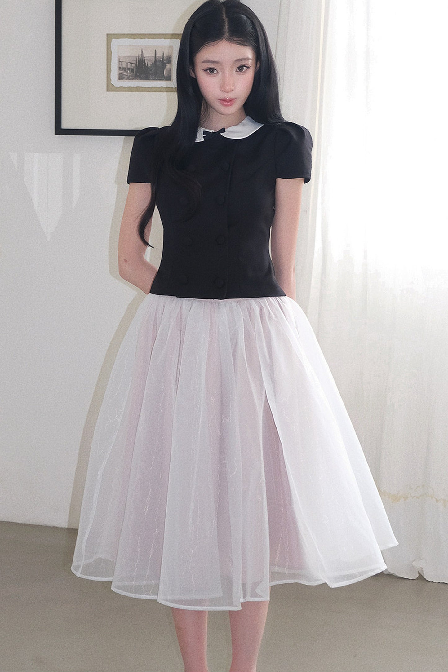 Gentle Style Mesh Skirt Set-Up