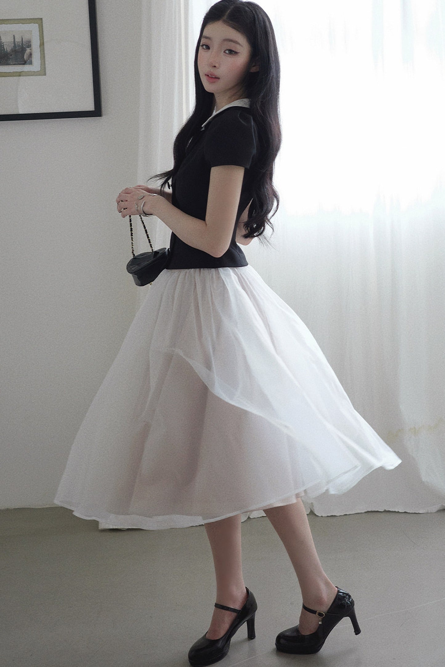 Gentle Style Mesh Skirt Set-Up