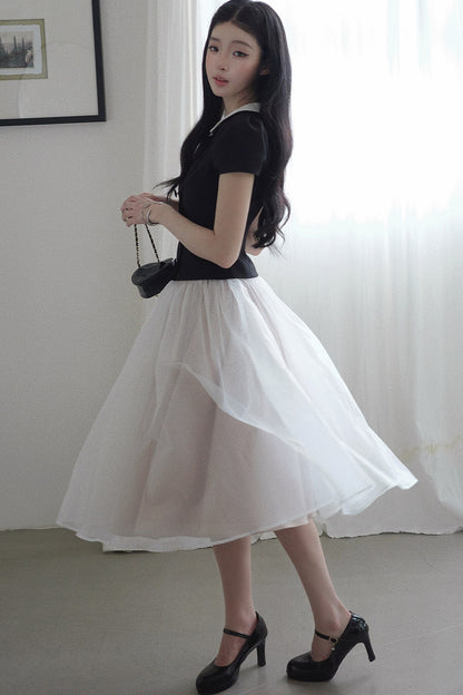 Gentle Style Mesh Skirt Set-Up