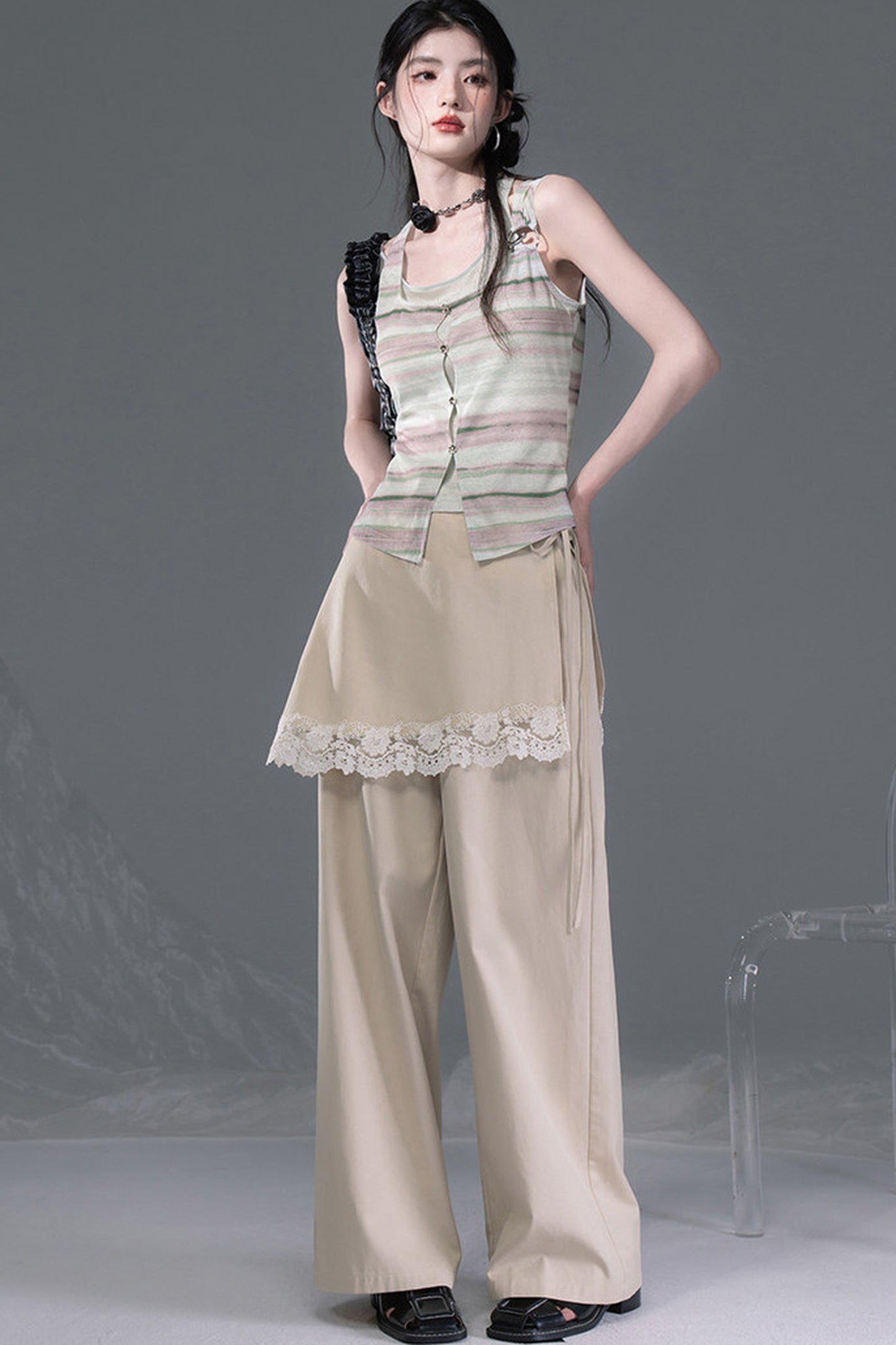 Bamboo Yarn Layered-Look Knitted Camisole Top