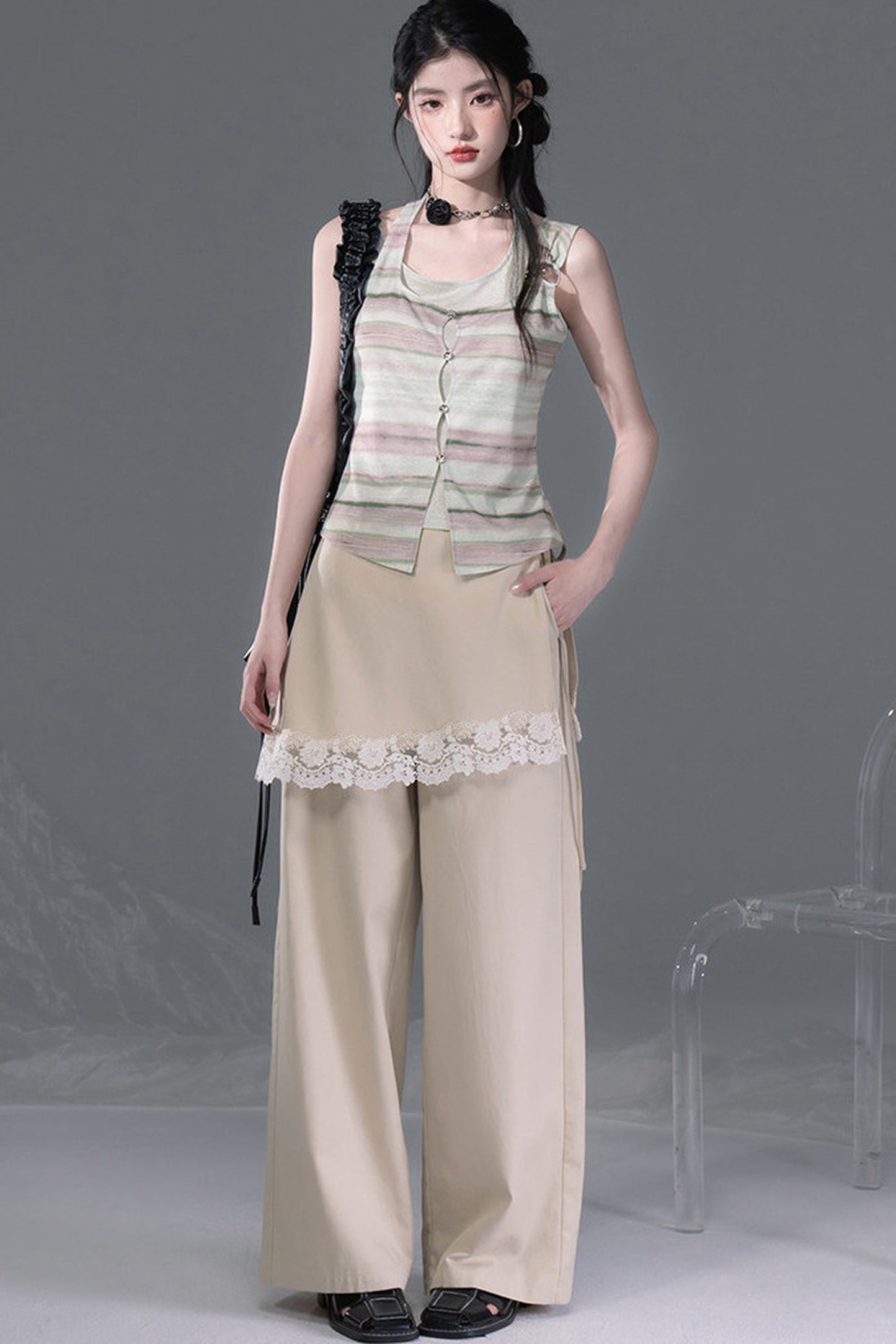 Bamboo Yarn Layered-Look Knitted Camisole Top