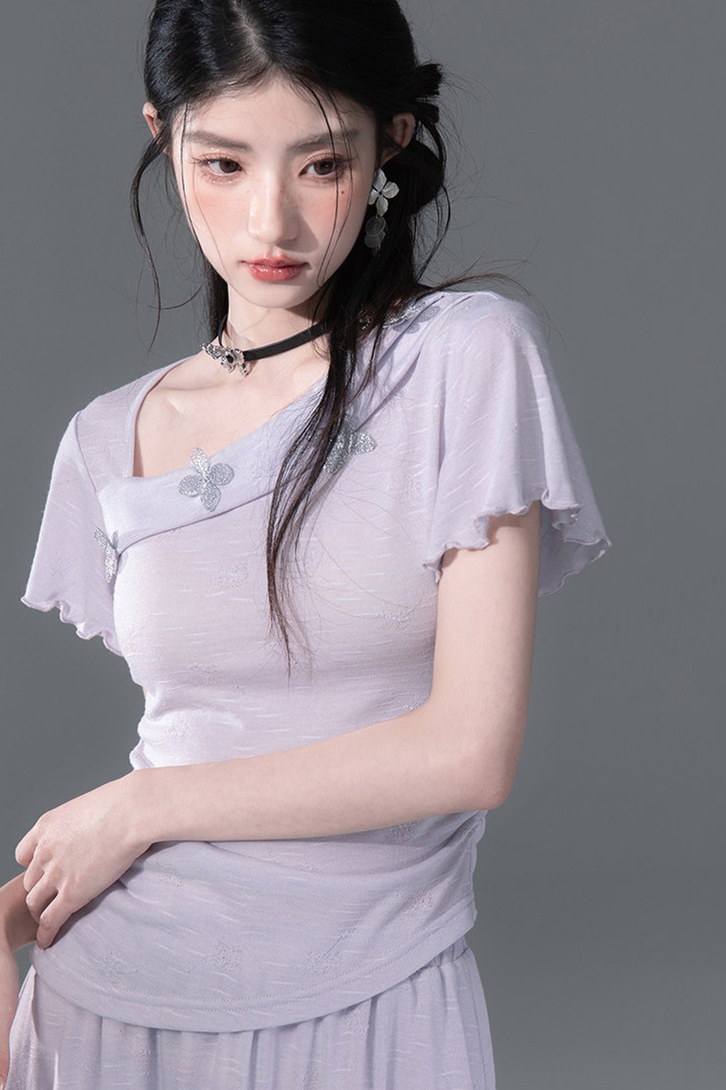 Dreamy Purple 3D Floral Knit Top and Skirt Set
