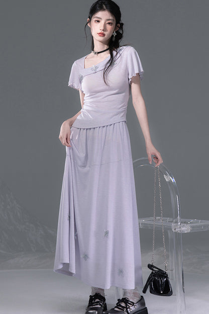Dreamy Purple 3D Floral Knit Top and Skirt Set