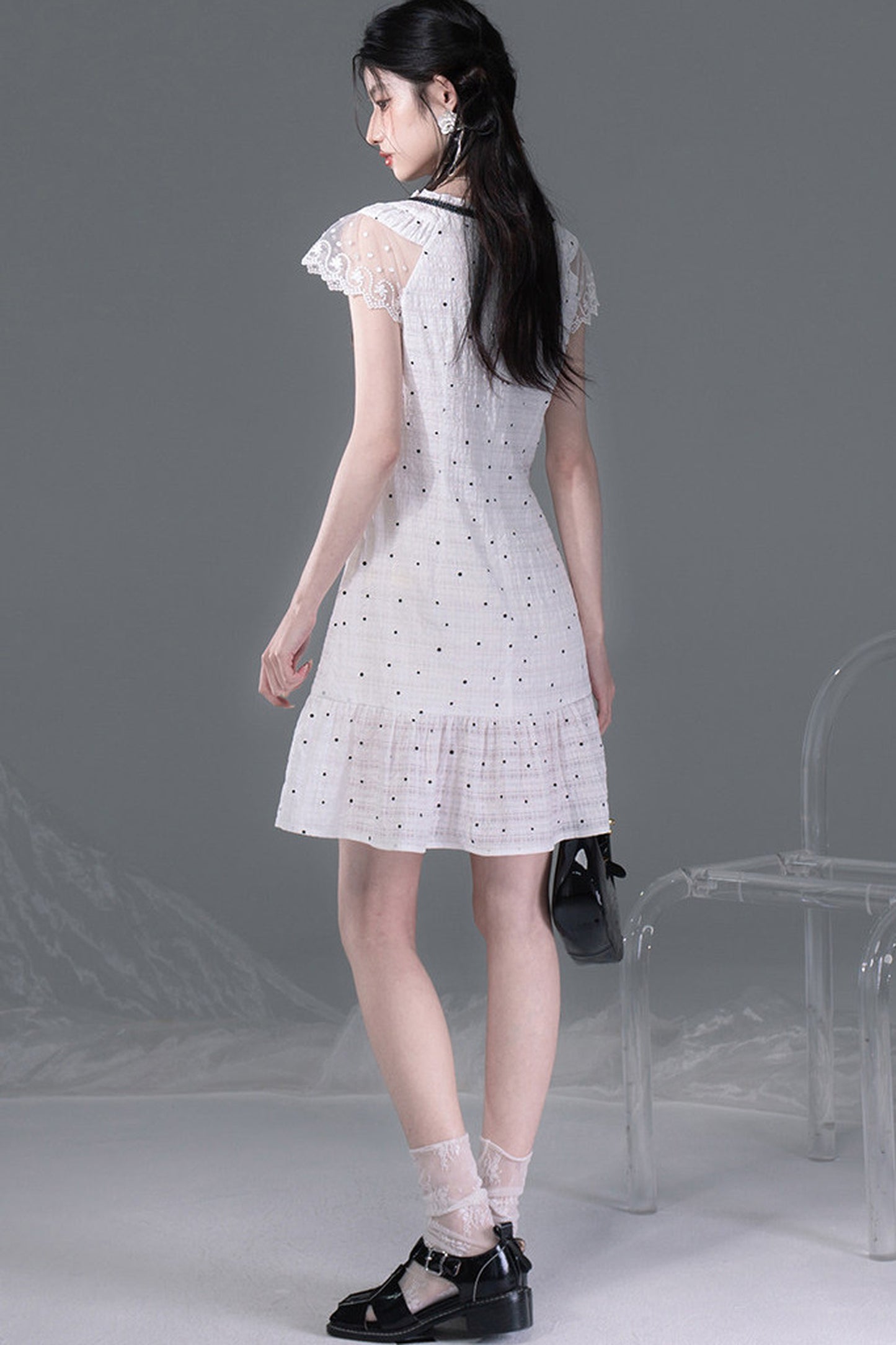 Pearl Polka Dot Chiffon Dress Set-Up