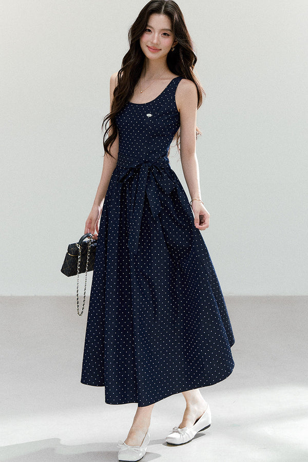 Polka Dot Sleeveless Maxi Dress
