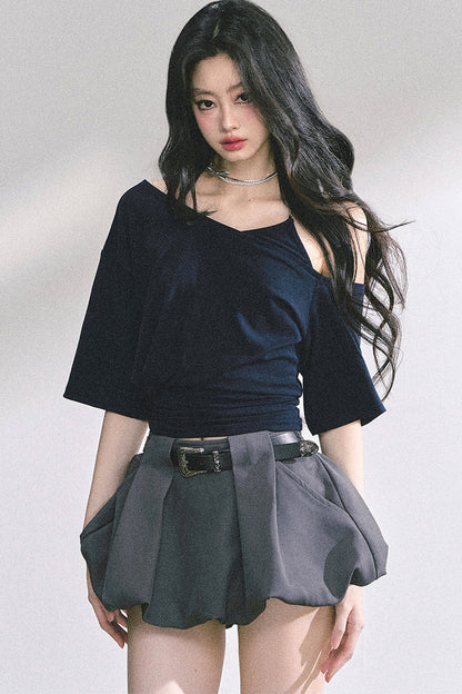 Off-Shoulder Halter Neck Rayon Top
