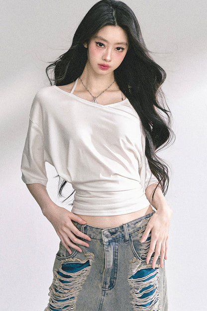 Off-Shoulder Halter Neck Rayon Top