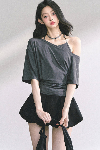 Off-Shoulder Halter Neck Rayon Top