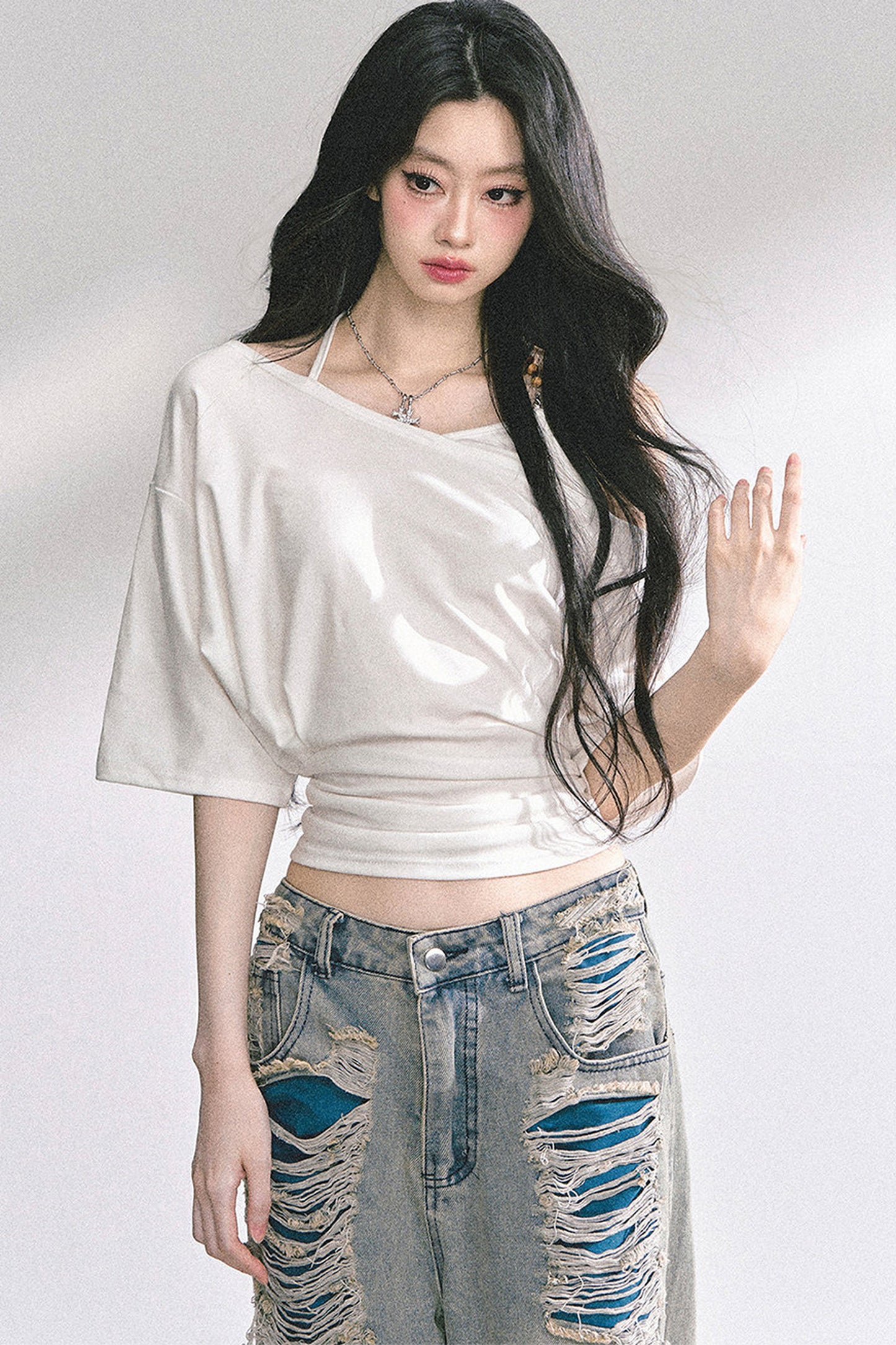 Off-Shoulder Halter Neck Rayon Top