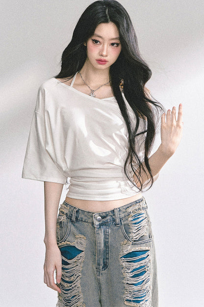 Off-Shoulder Halter Neck Rayon Top