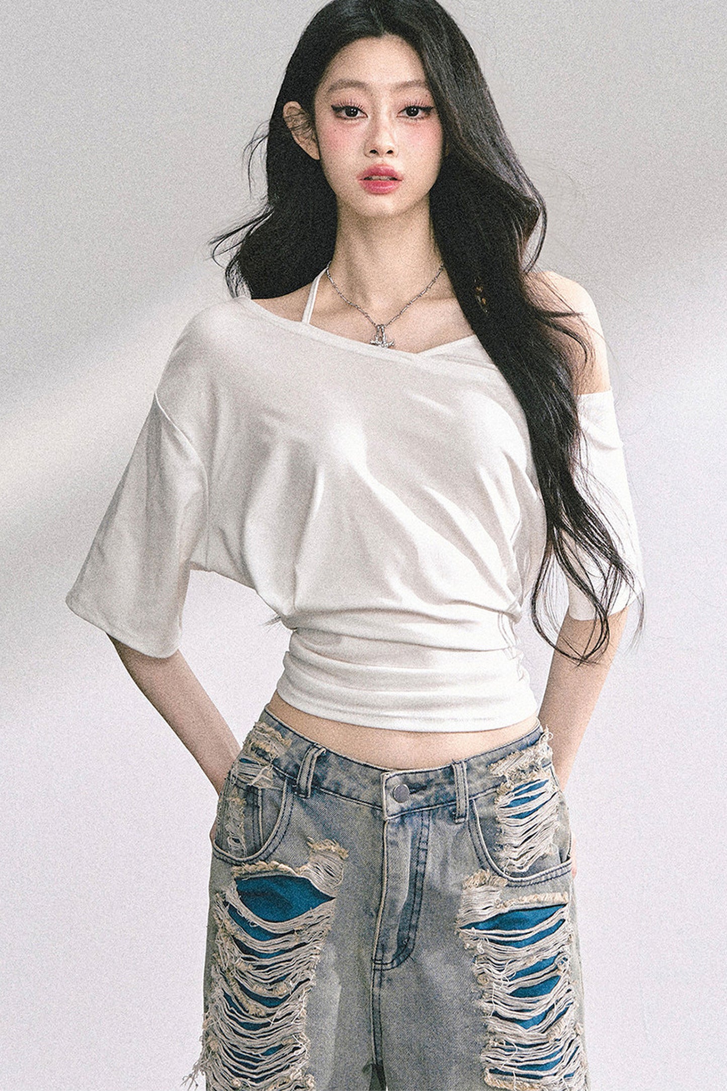 Off-Shoulder Halter Neck Rayon Top