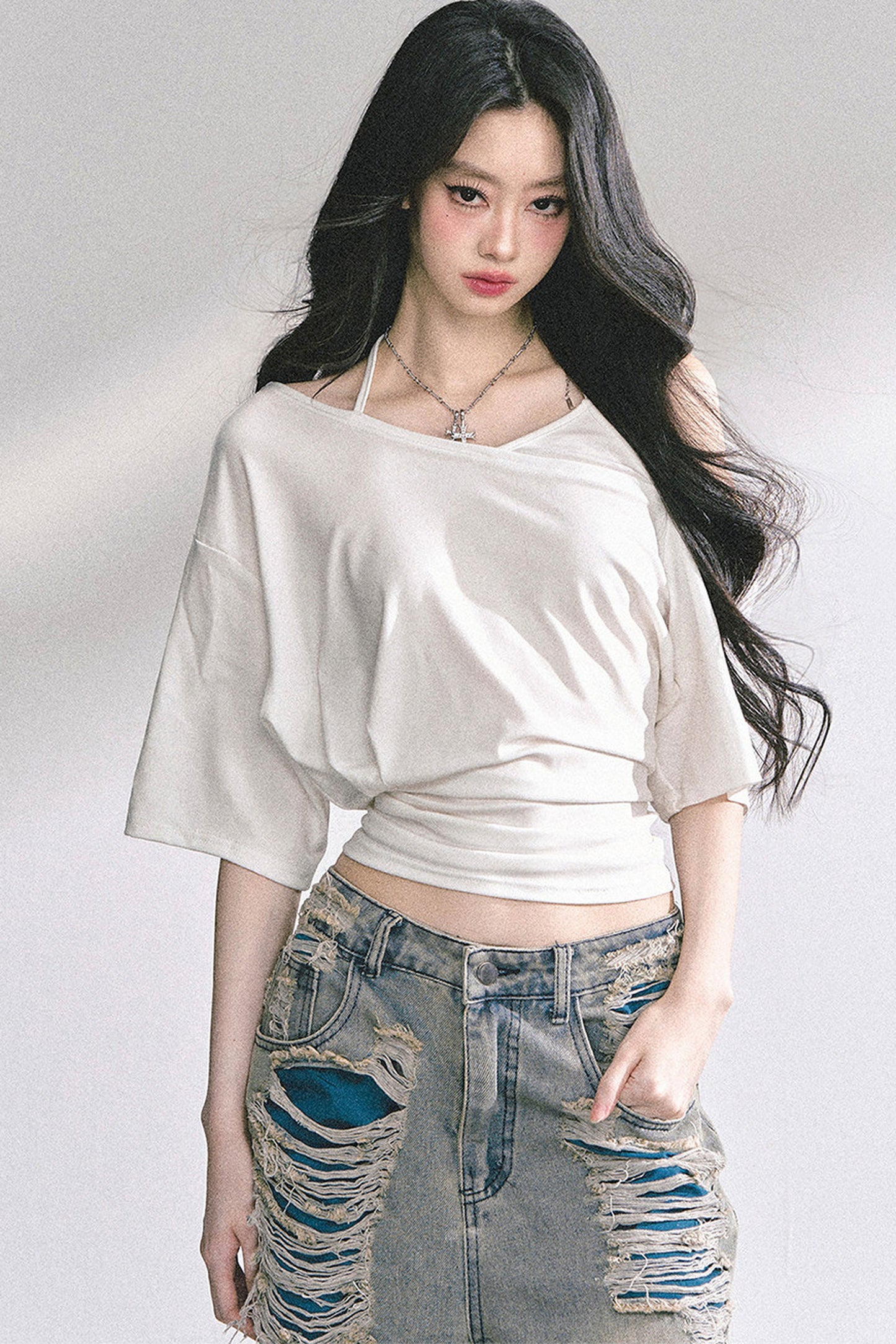 Off-Shoulder Halter Neck Rayon Top