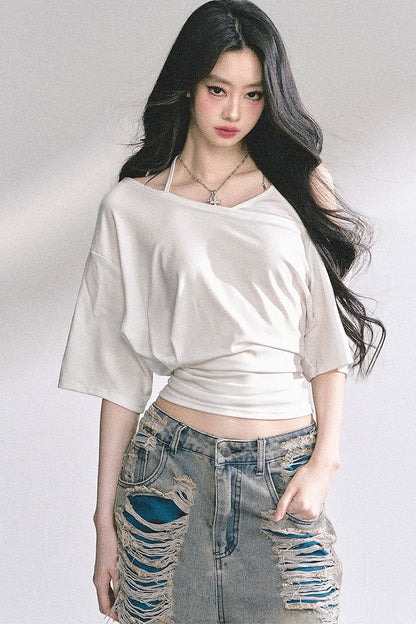 Off-Shoulder Halter Neck Rayon Top