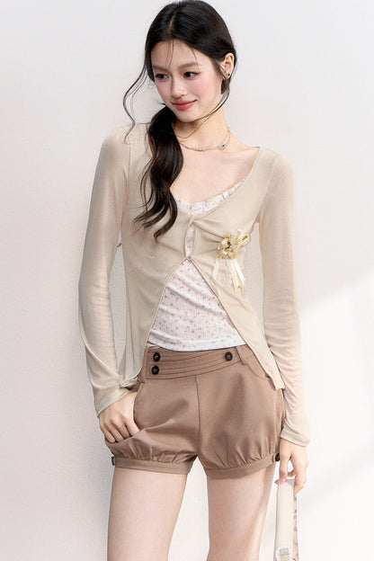 Pink Purple Floral Camisole And Cardigan Set-Up