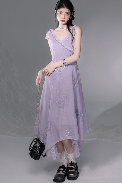 Set aus violettem Pailletten-Camisole und Kleid mit asymmetrischem Saum