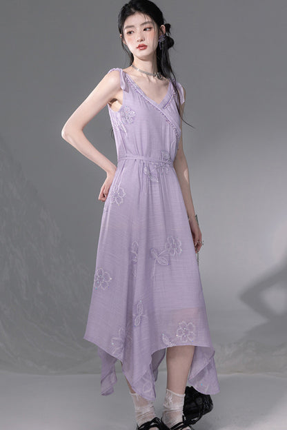 Set aus violettem Pailletten-Camisole und Kleid mit asymmetrischem Saum
