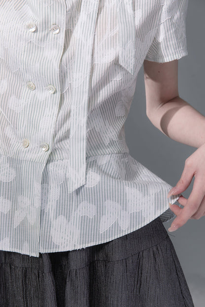 Light Gray-Green Double-Breasted Blouse