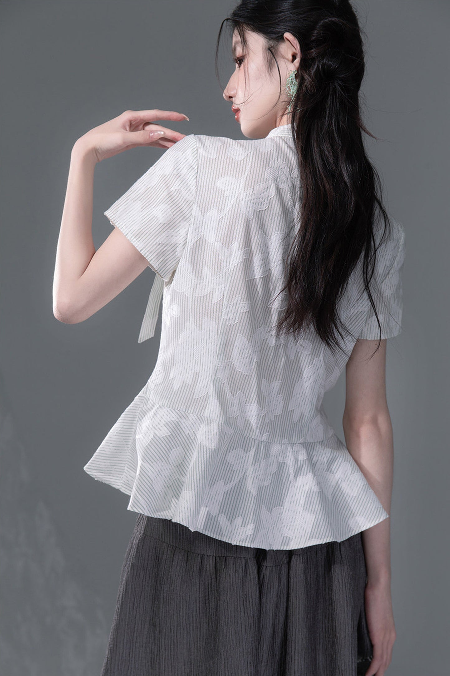 Light Gray-Green Double-Breasted Blouse