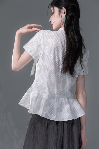 Light Gray-Green Double-Breasted Blouse