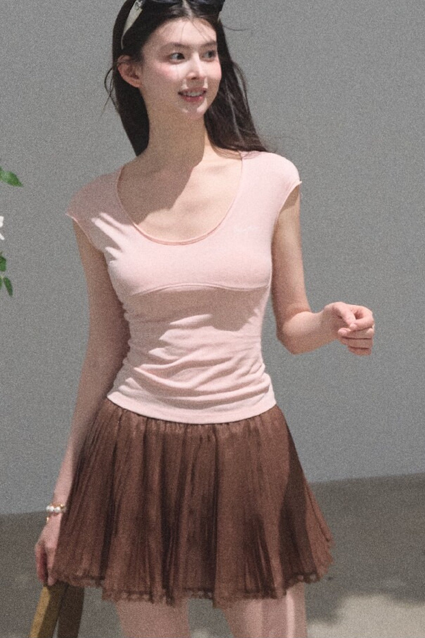리오셀 자수 반소매 상의