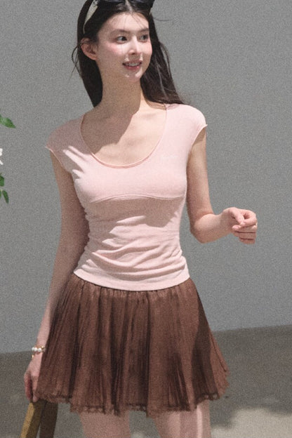 리오셀 자수 반소매 상의