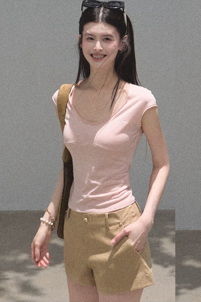 리오셀 자수 반소매 상의