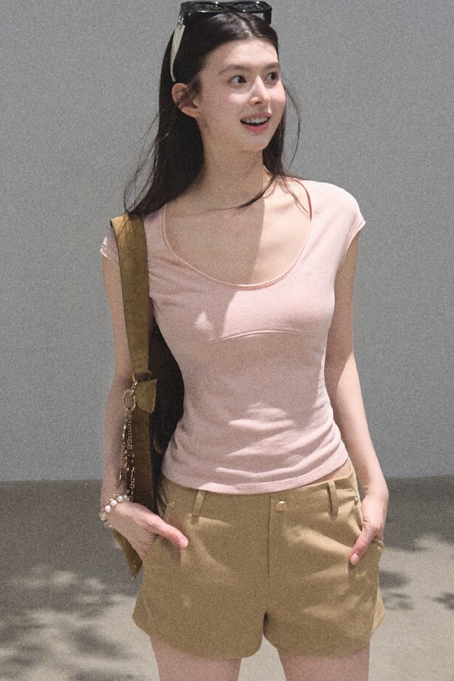 리오셀 자수 반소매 상의