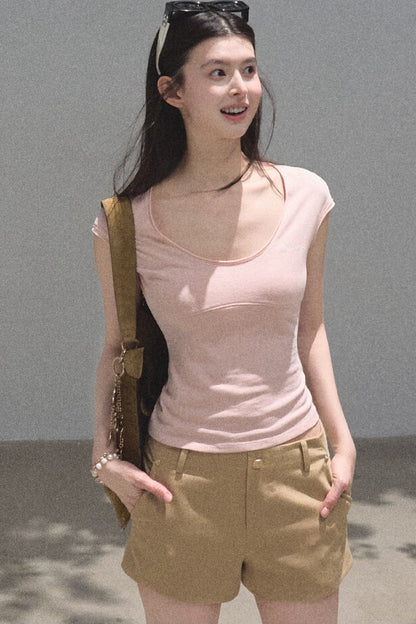 리오셀 자수 반소매 상의
