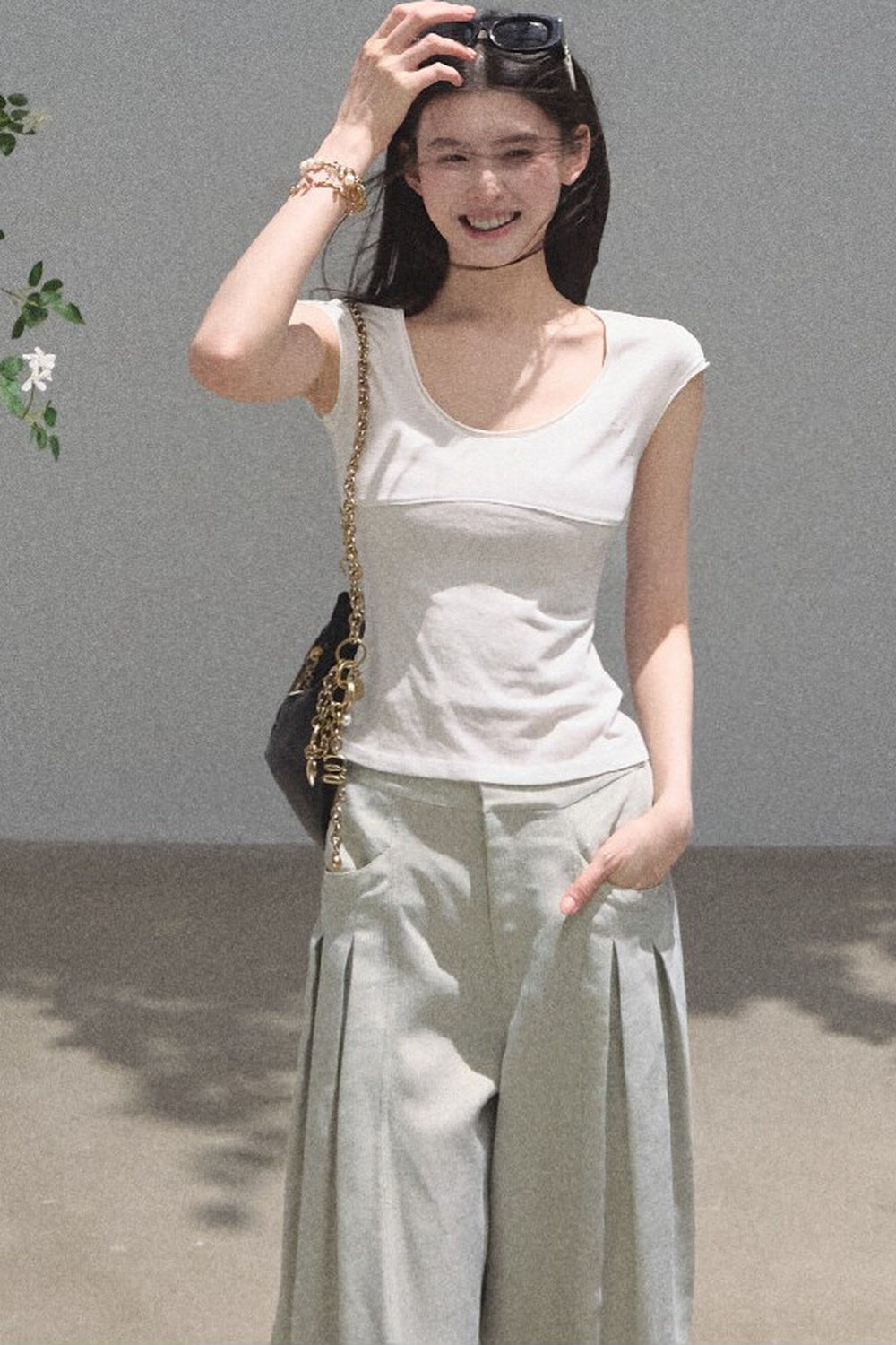 리오셀 자수 반소매 상의