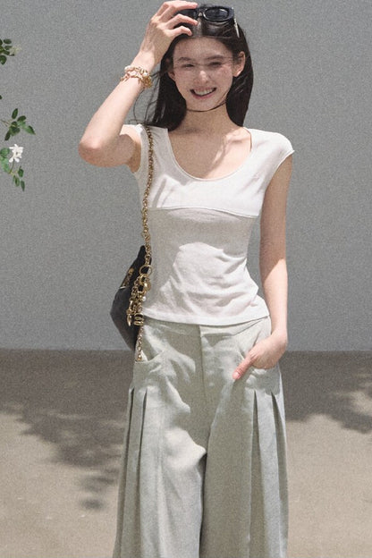 리오셀 자수 반소매 상의