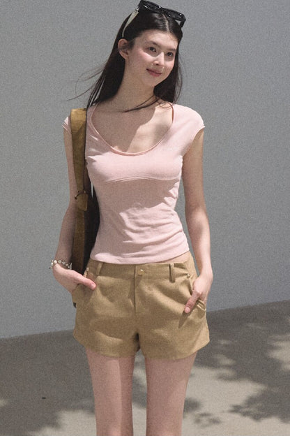 리오셀 자수 반소매 상의