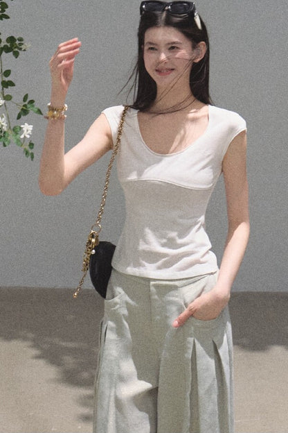 리오셀 자수 반소매 상의
