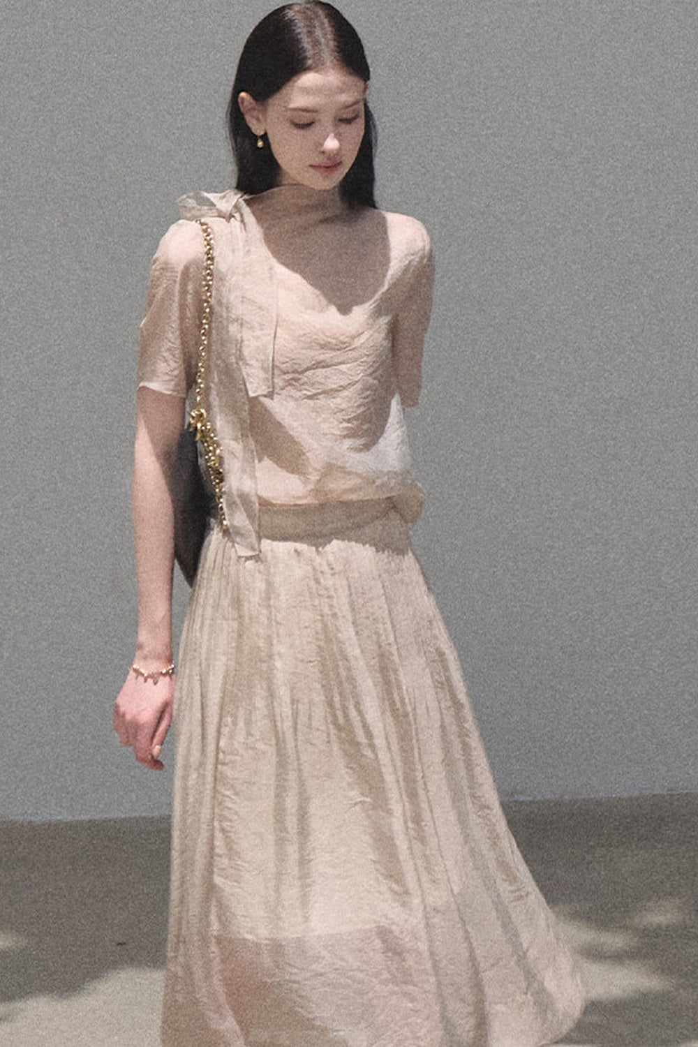 Chiffon Blouse and Pleated Skirt Set-Up