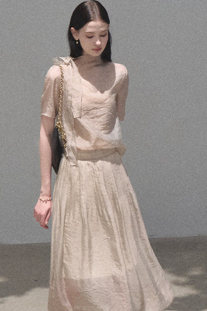 Chiffon Blouse and Pleated Skirt Set-Up